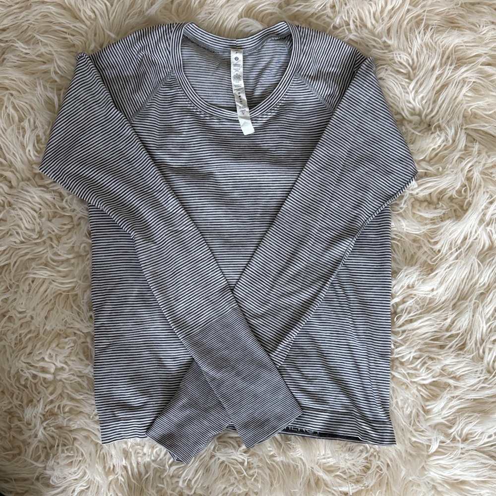 lululemon athletica Black and White Striped Long Sleeve Tee